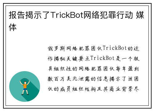 报告揭示了TrickBot网络犯罪行动 媒体